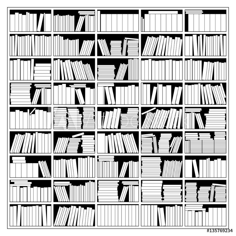 Bookshelf In Black And White Vector Illustration from Wallmural